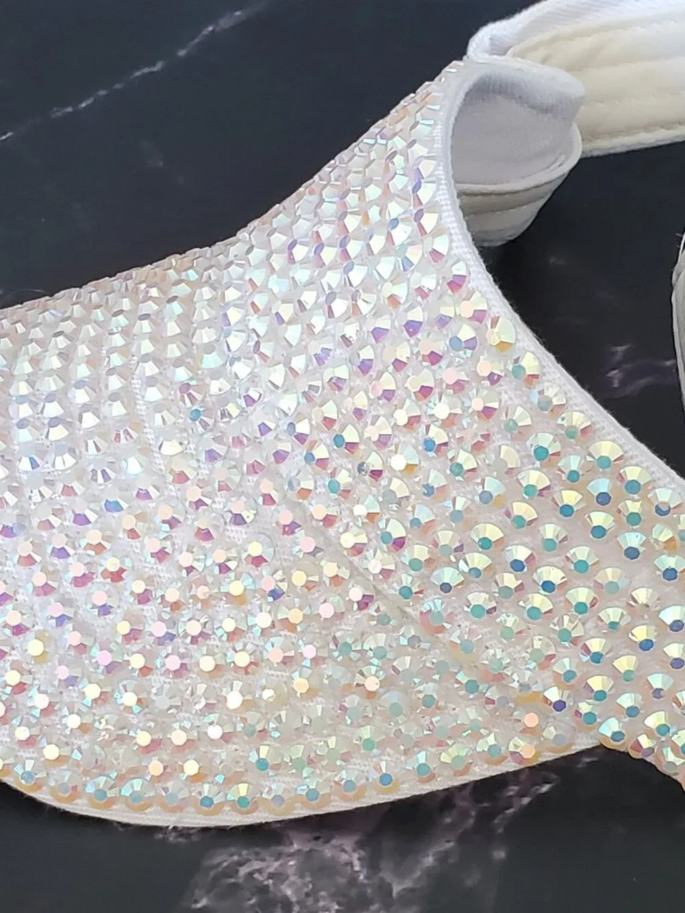 Sparkling Bedazzled Covered Sun Visor, Adjustable, Breathable Sun Cap White - Picture 6 of 10